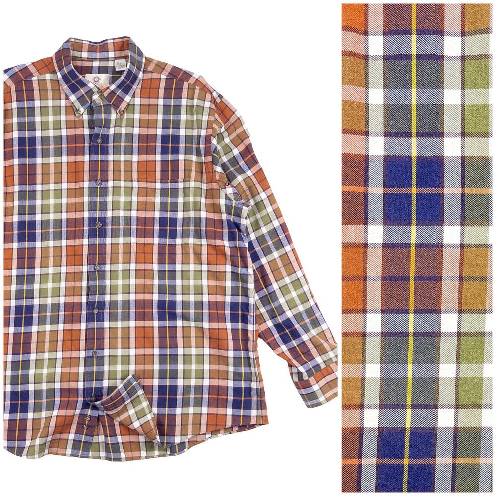Viyella Men XL Plaid Button Down Wool Cotton Blend Orange Purple Green Heritage